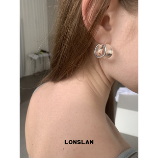 LONSLAN 2025ss简约银色拉丝不规则精致百搭耳钉 ACC