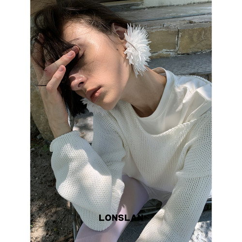 LONSLAN ACC 26早秋 手工美丽花朵绒球时尚耳环度假休闲耳饰