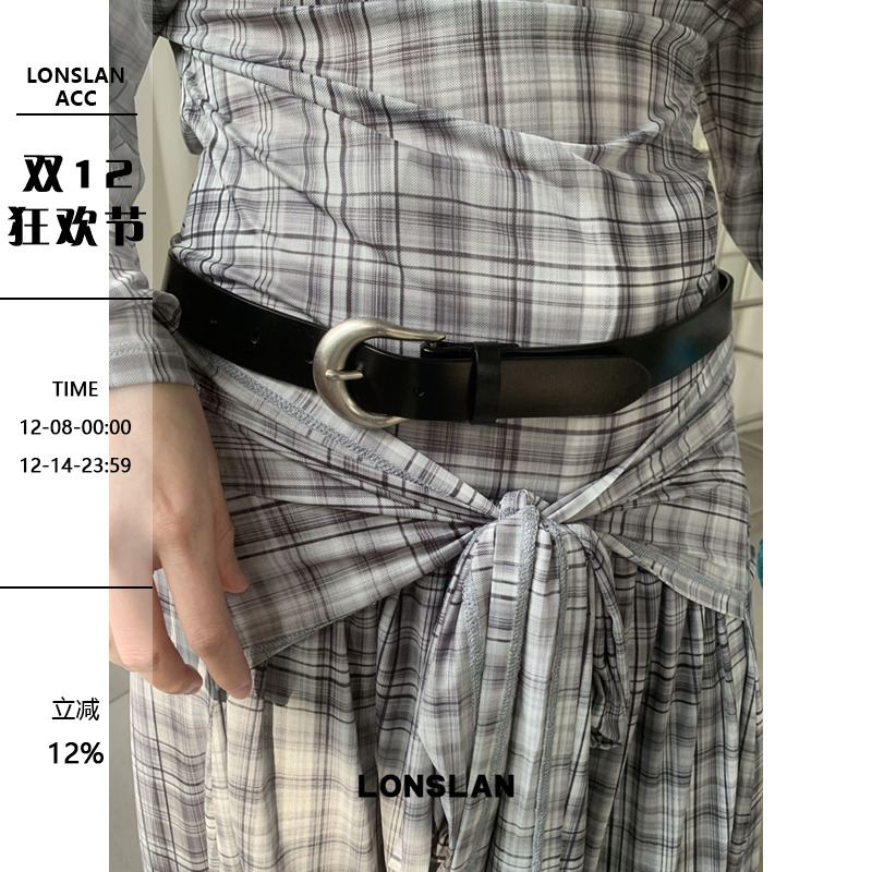 LONSLAN ACC 2025ss黑色简约真皮百搭腰带ins休闲皮带
