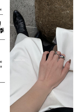 小众夸张紫色爱心开口戒指两件套