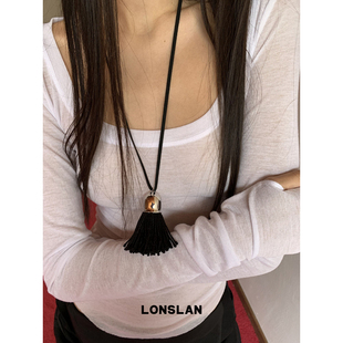 重工黑色流苏吊坠可调节绳子毛衣链 2025ss博主同款 LONSLAN ACC