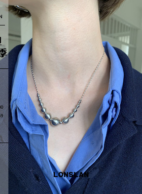 LONSLAN ACC 秋冬简约金属串珠做旧复古重工锁骨链百搭项链