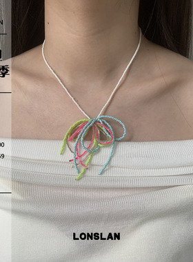 LONSLAN ACC 2025ss可爱韩系少女烟花彩色串珠项链百搭颈链