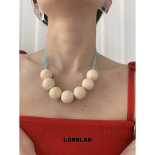 LONSLAN 2025ss可爱色彩米色串珠绑带项链百搭锁骨链 ACC