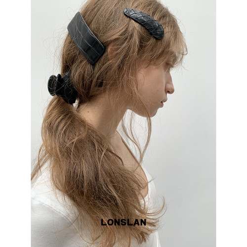 LONSLAN ACC 春夏皮革发夹抓夹编织气质高级感黑色欧美小众韩版