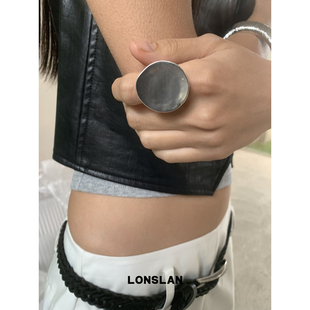 LONSLAN 2025ss简约拉丝银色圆形戒指弹力绳百搭食指戒 ACC