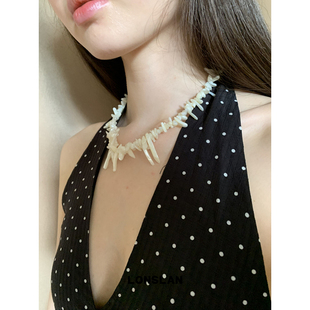 LONSLAN 2025ss沙滩度假项链不规则天然贝壳串珠颈链 ACC