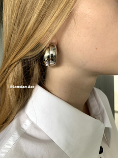 叠层金属银色C大气耳环 秋冬小众吸睛宽版 LONSLAN ACC