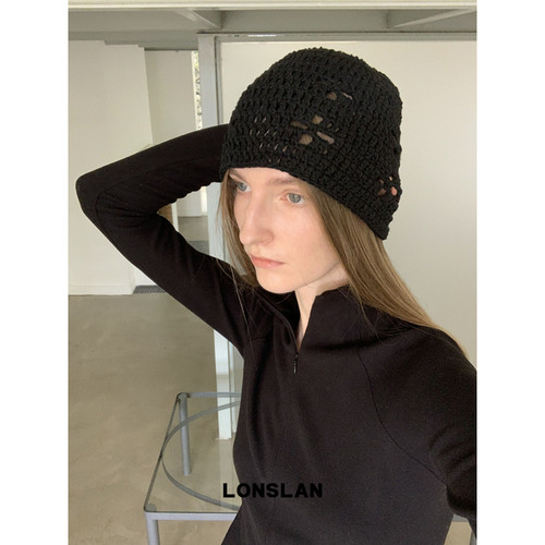 LONSLAN ACC 秋冬复古简约百搭镂空雕花针织保暖毛线帽