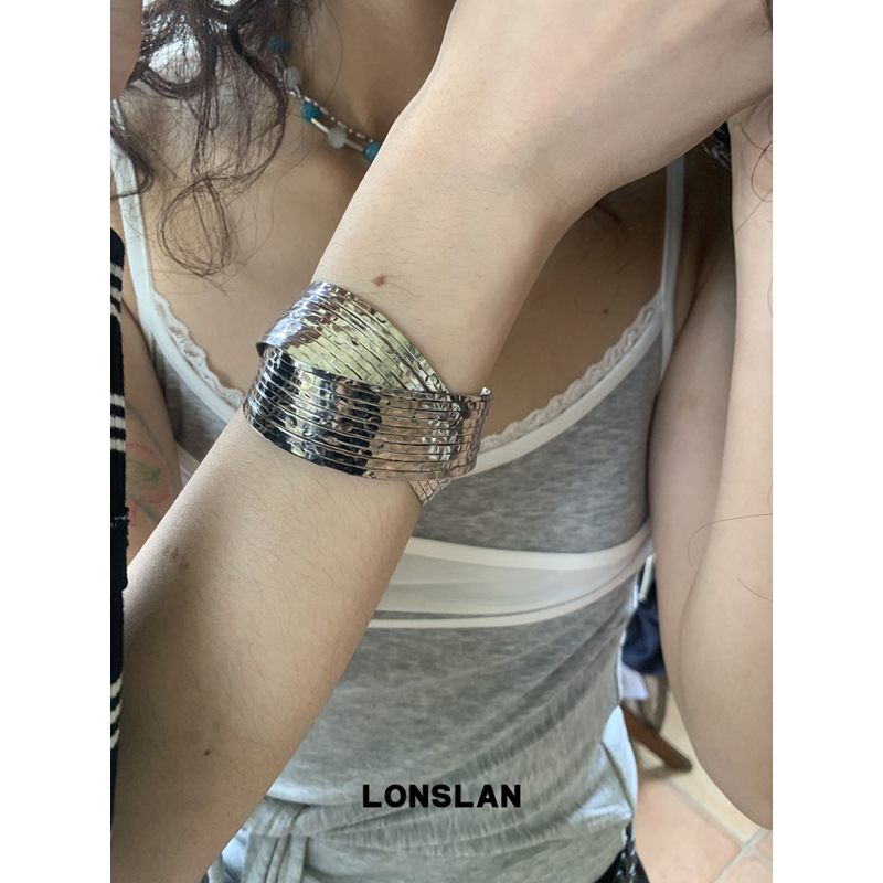 LONSLAN ACC 2025ss个性设计感简约双C交叉金属质感手镯欧美手环