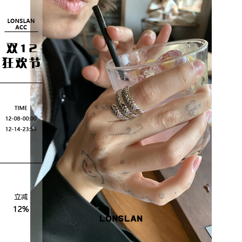 LONSLAN ACC 2025SS个性小众配饰多层环绕菱格戒指百搭食指戒