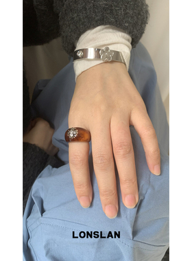 LONSLAN ACC 秋冬复古做旧玳瑁十字架简约树脂戒指