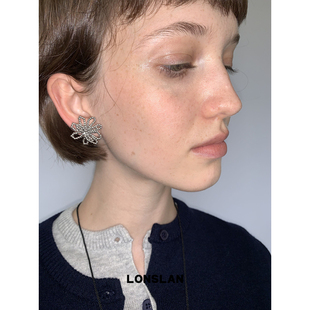 精致银色串珠立体花朵耳钉百搭高级感耳环 秋冬时尚 LONSLAN ACC