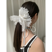 4LONSLAN ACC 2025ss白色优雅蕾丝边收腰双层芭蕾舞风发圈