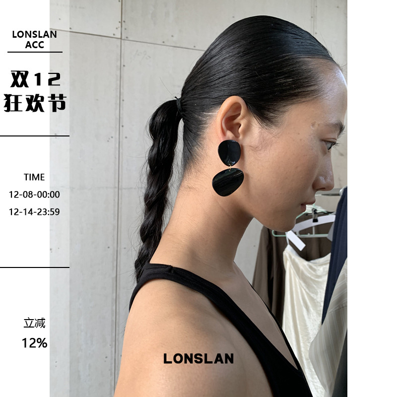 LONSLAN ACC 2025ss个性小众设计黑色亚克力拼接吊坠耳环百搭