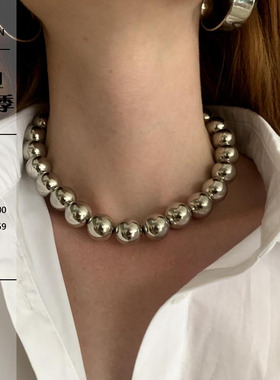 LONSLANACC银色金属圆形串珠项链