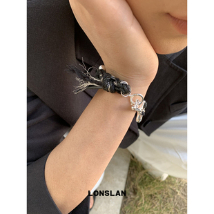 简约黑绳钥匙编绳粗手链小众配饰 2025ss时尚 LONSLAN ACC