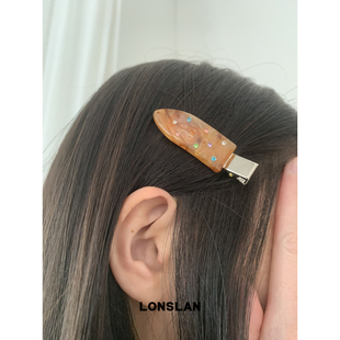 LONSLAN 2025ss韩系小众复古设计波点鸭嘴夹金属边边夹 ACC