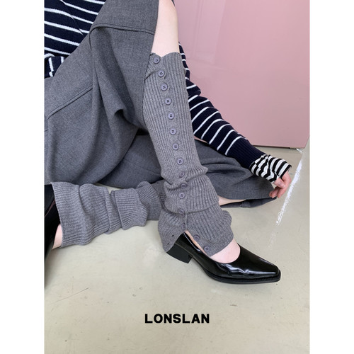 LONSLAN ACC 秋冬设计感单排扣针织保暖袜套百搭袜子