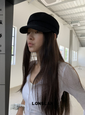 LONSLAN ACC 2025ss气质编织黑色贝雷帽简约百搭高质感画家帽