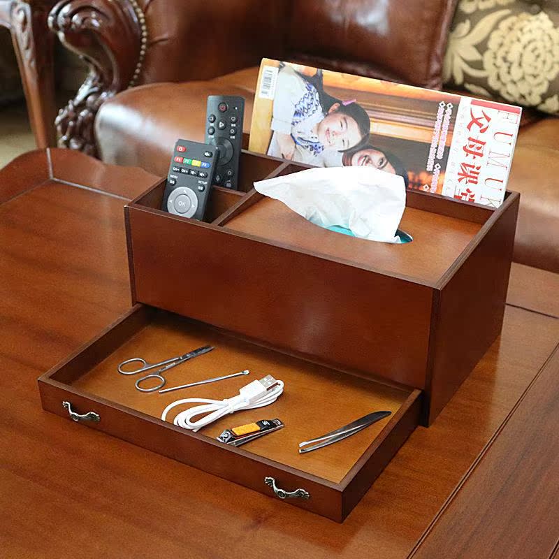 新中式木质收纳盒桌面实木纸巾盒遥控器收纳盒高档复古客厅抽纸盒
