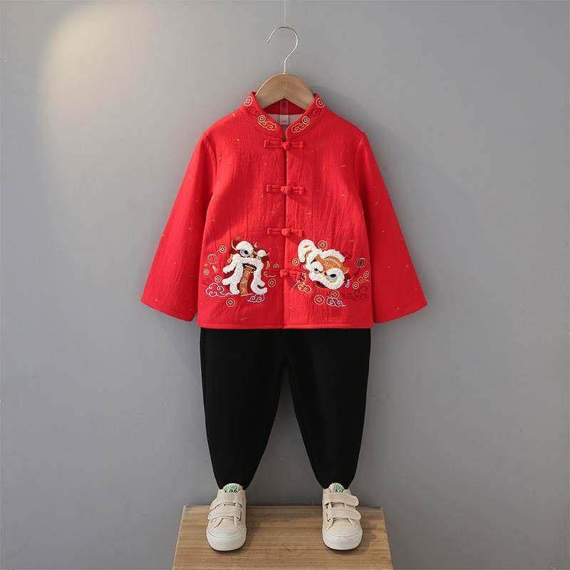 加厚男童唐装拜年服2冬季4中国风汉服加绒套装6宝宝周岁礼服8男孩