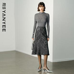 颜域复古蕾丝包臀半身裙大码女装2024新款秋高腰鱼尾裙中长款裙子