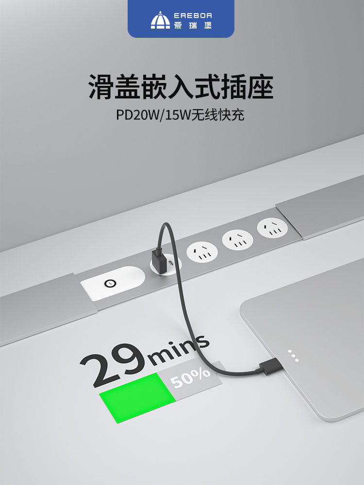 爱瑞堡HG沙发后置物架插座床头柜PD20W快充桌面办公嵌入式接线板