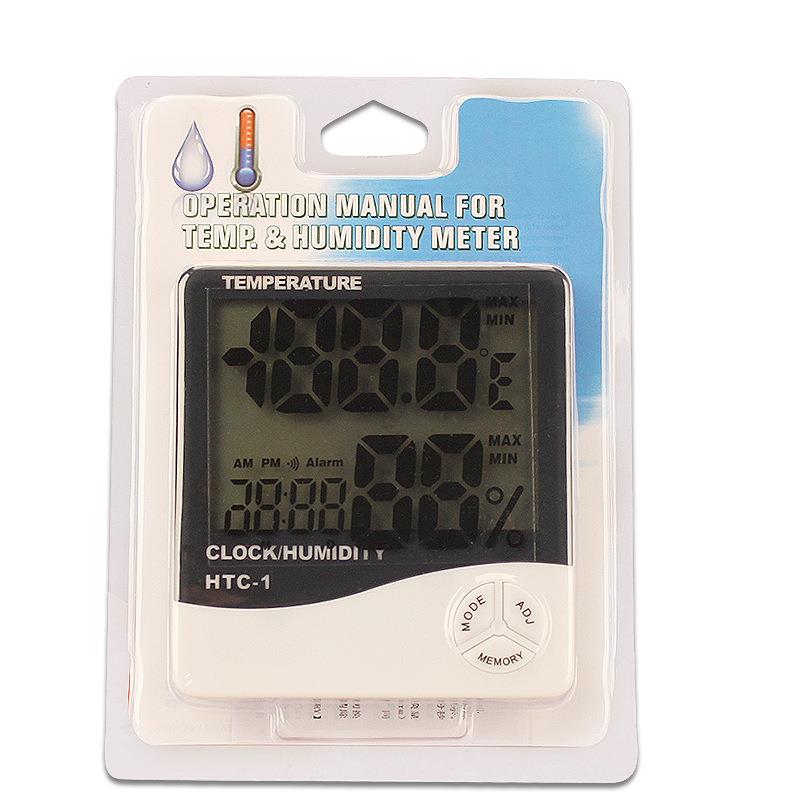 厂家直供家用超大屏幕带时钟闹钟HTC-1电子数显 温湿度计
