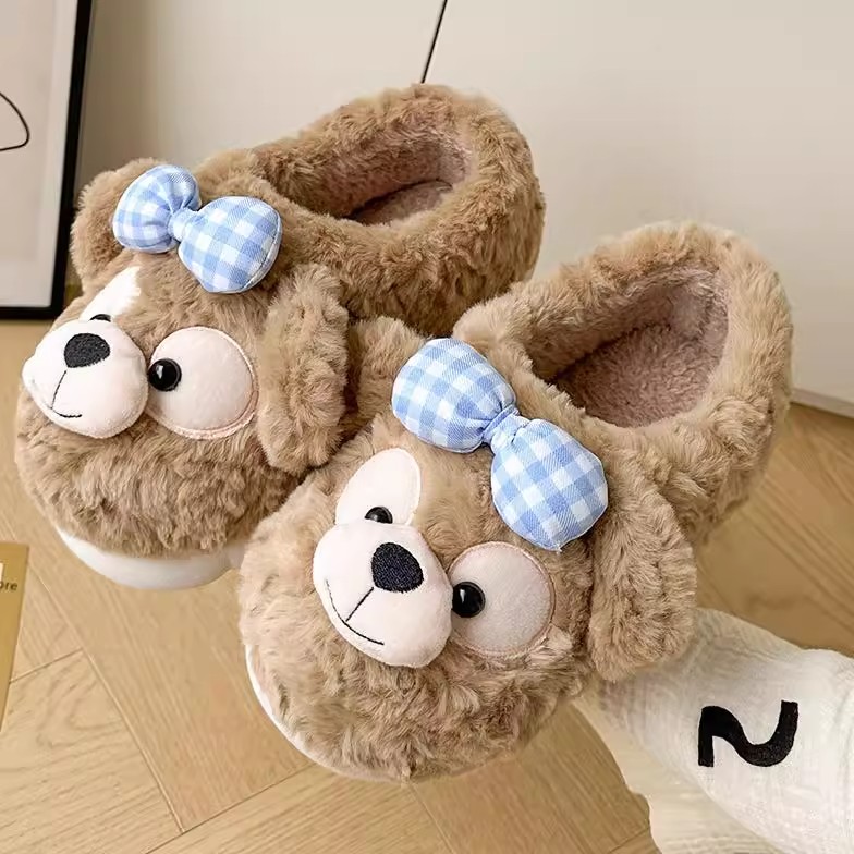 可爱小熊包跟棉鞋居家棉拖鞋女士秋冬季加绒包头拖保暖毛毛绒女鞋