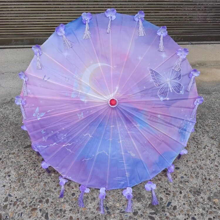 古风花瓣流苏伞绸布伞走秀演出伞拍照汉服伞道具舞蹈伞古典油纸伞图片