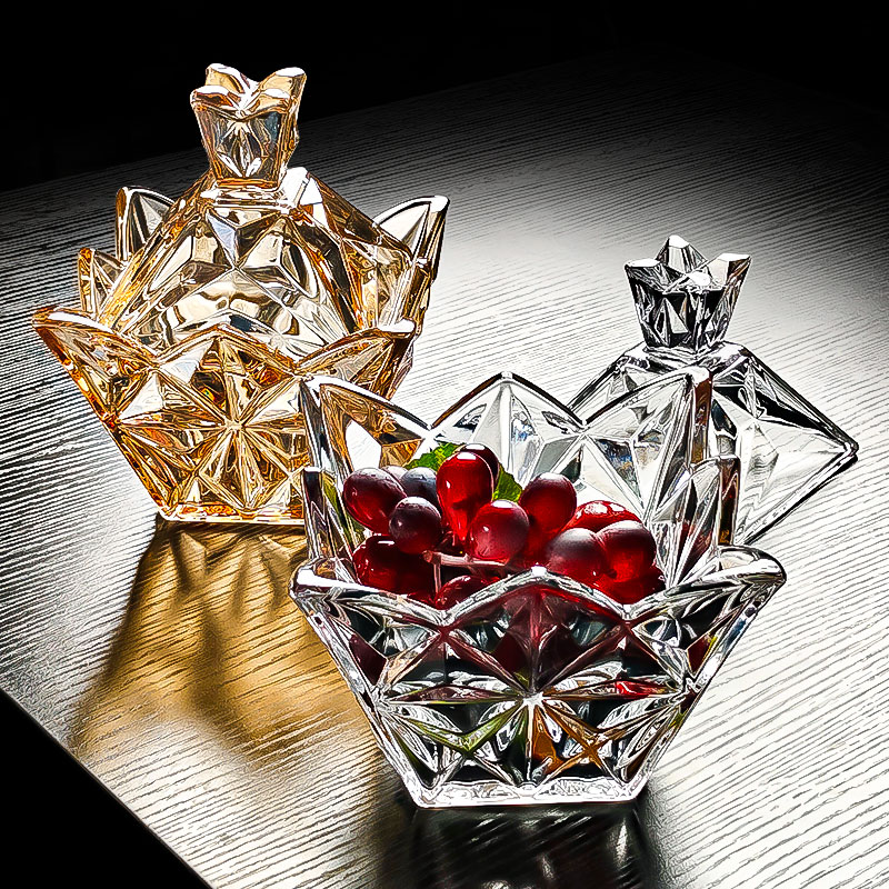 2025新款水晶玻璃碗带盖水果盘方形果盘糖果盒果然高端精致高颜值
