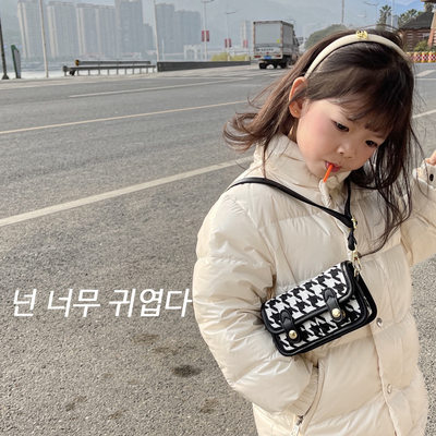 新款韩版迷你儿童女童小女孩千鸟格邮差包单肩斜挎小跨包包女包