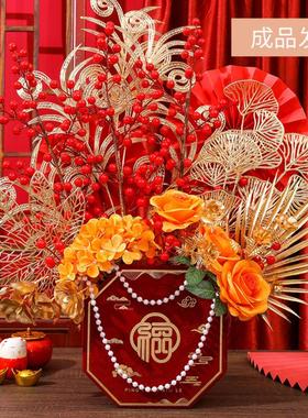 过年花束摆件年宵花2026马年过年装饰桌面发财果新年福桶公司前台