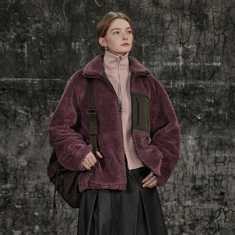 半圆原创设计2023冬双面穿蓬松柔软仿羊羔毛外套温润保暖干爽顺滑