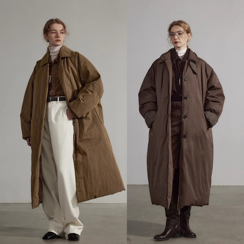 半圆原创设计师女装2025年冬季高端洋气风衣式羽绒服女