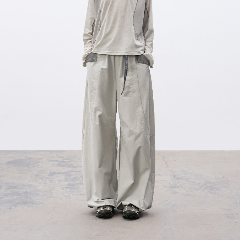 半圆女装2026春季[运动]宽松休闲松紧腰拼接撞色网布阔腿长裤女,女装/女士精品,休闲裤,淘宝优惠券,粉丝福利购,淘宝优惠卷