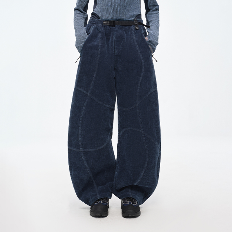 灯芯绒牛仔面料 半圆原创女装[复古]2025秋冬宽松休闲弯刀裤女