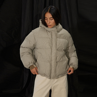 连帽格纹短款 半圆女装 新款 2024冬季 复古羽绒服女小众设计 复古