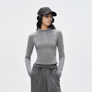 原创 半高领修身 运动 短款 曲线分割拼接t恤女 2025冬季 半圆女装