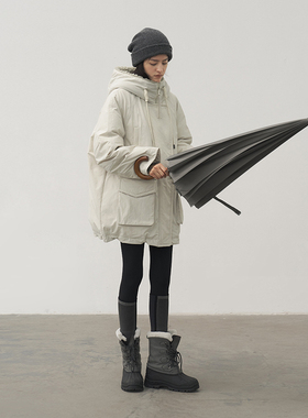 韩国科技面料 半圆原创女装[运动2025冬季经典工装中长款羽绒服女