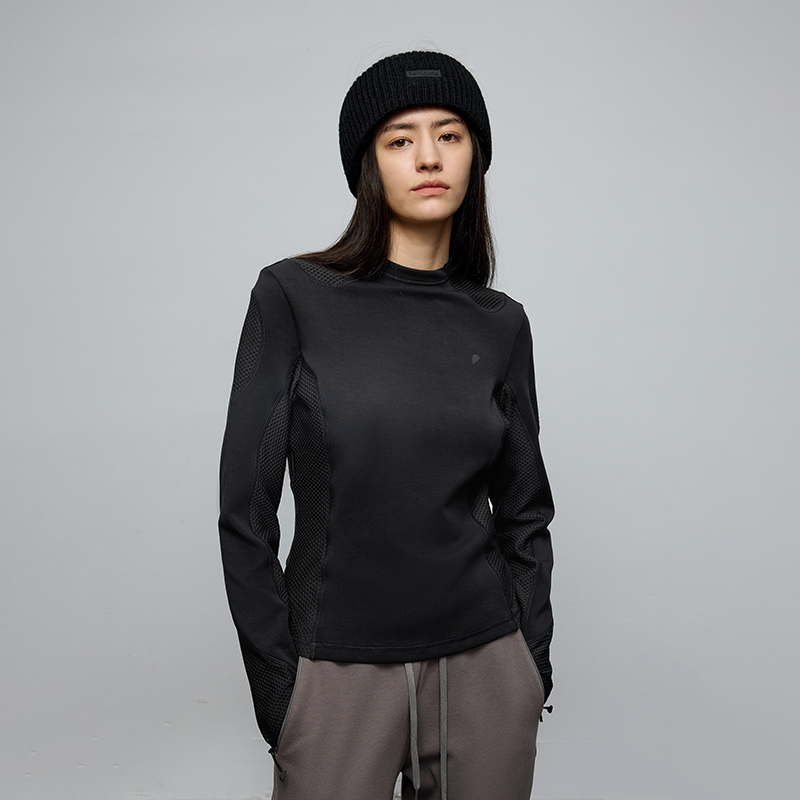 天丝混纺 半圆原创女装[运动]2025冬季拼接运动小立领T恤女上衣