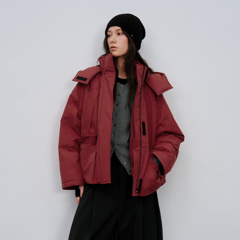 三防复合面料 半圆女装[运动]2025秋冬宽松休闲立领连帽羽绒服女