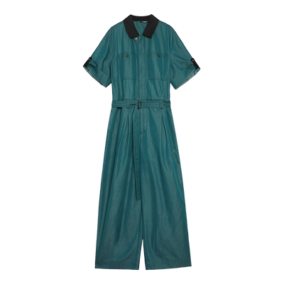 定染牛仔 半圆原创设计2025夏季新款连衣裤工装水洗连体裤女短袖