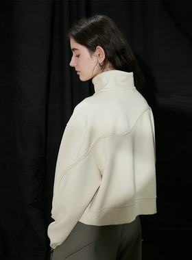 半圆原创设计女装[运动]2025秋冬季加绒加厚立领短款卫衣女上衣