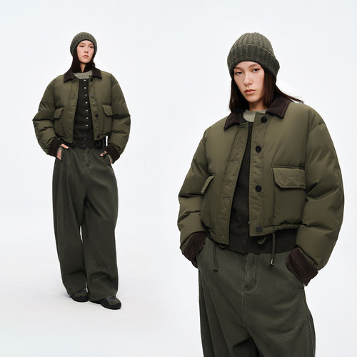 半圆原创女装[复古]2025秋冬保暖宽松休闲工装短款轻薄款羽绒服女