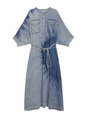 稀有数量限定手工扎染牛仔 半圆2026夏季宽松扎染水洗连衣裙女