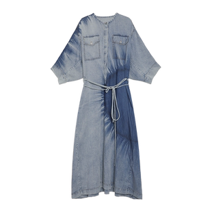 稀有数量限定手工扎染牛仔 半圆2025夏季宽松扎染水洗连衣裙女