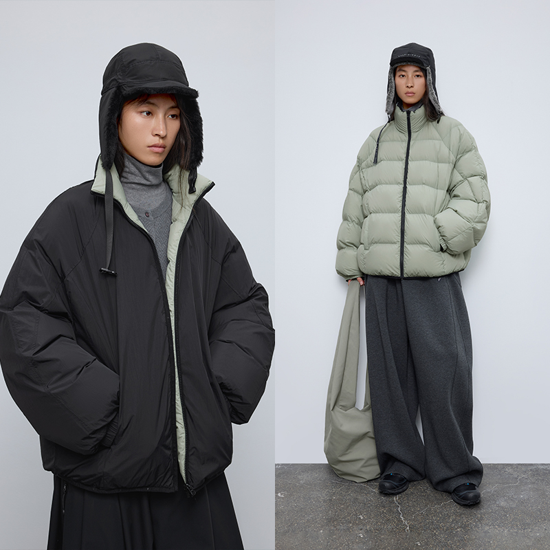 半圆原创设计女装[运动]2025秋双面穿宽松休闲轻户外感羽绒服女