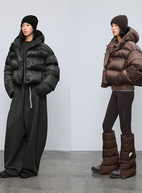 半圆原创设计女装[运动]2025秋冬宽松休闲连帽短款面包服羽绒服女
